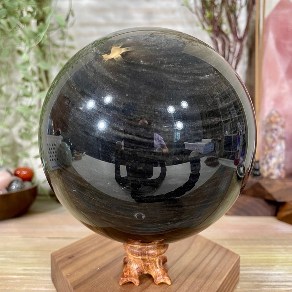 0518 HUGE!!! Silver Sheen Obsidian Crystal Sphere - Double XL 5-1/2 Pounds - Picture 8 of 11